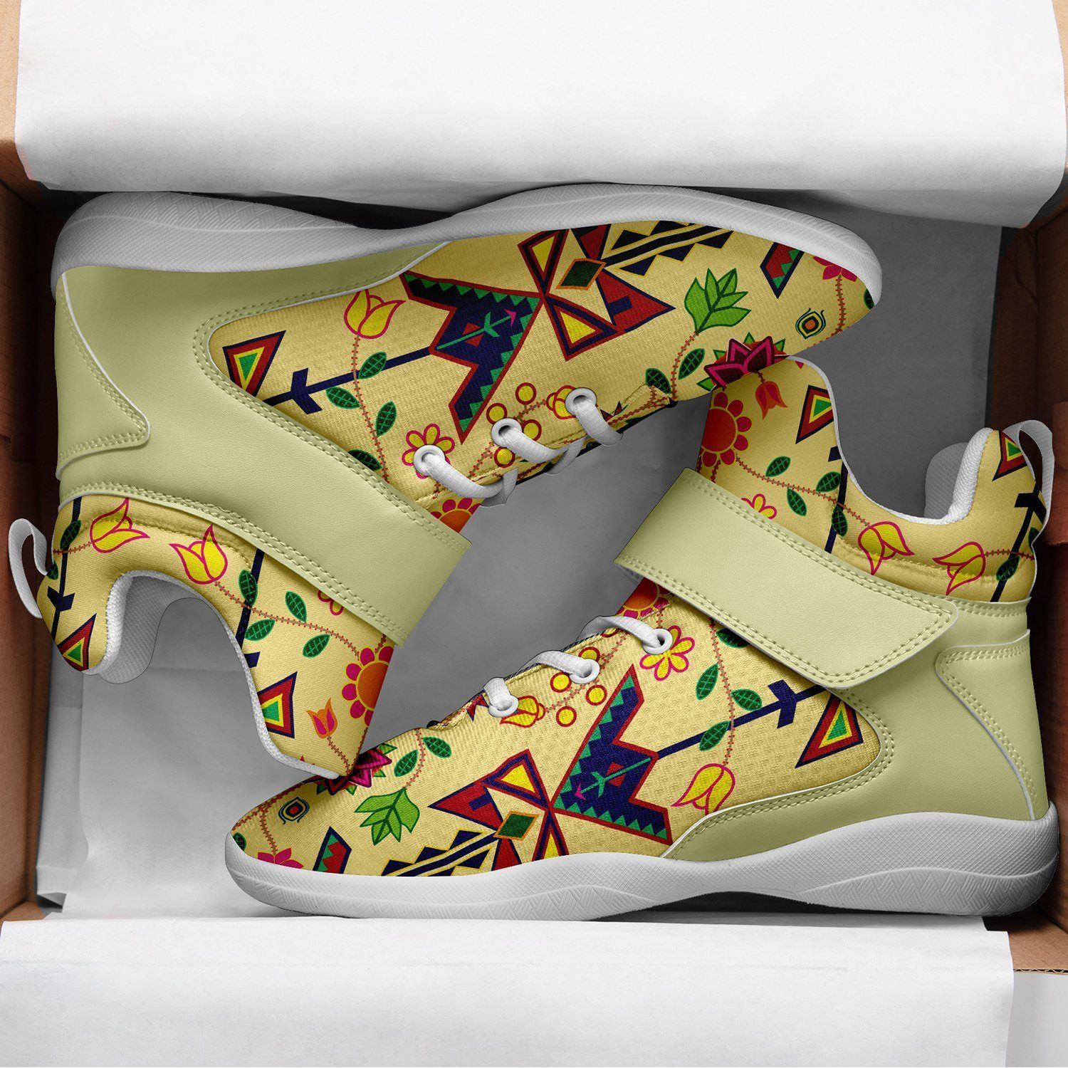 Geometric Floral Spring Vanilla Ipottaa Basketball / Sport High Top Shoes - White Sole 49 Dzine 