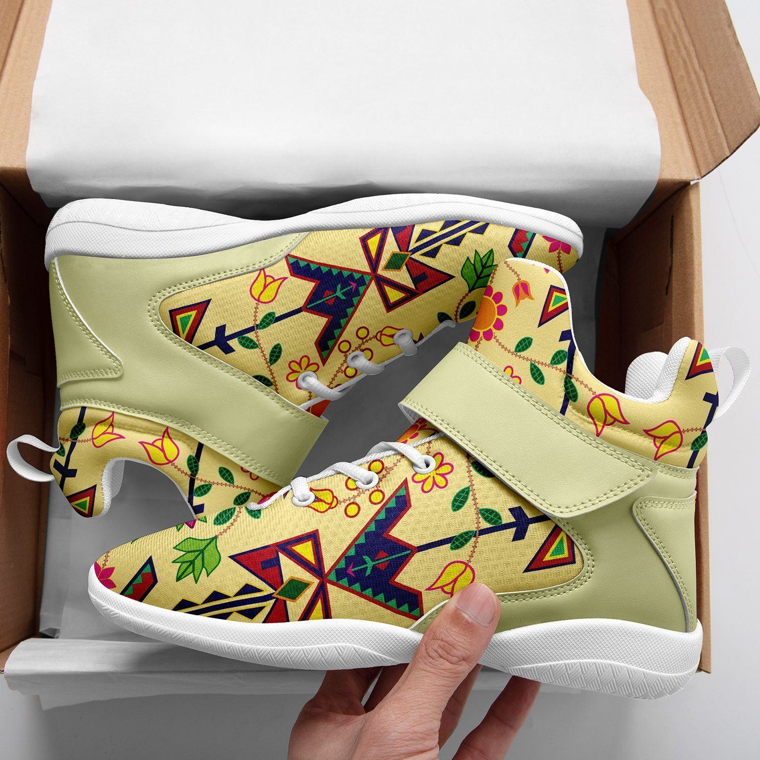 Geometric Floral Spring Vanilla Kid's Ipottaa Basketball / Sport High Top Shoes 49 Dzine 