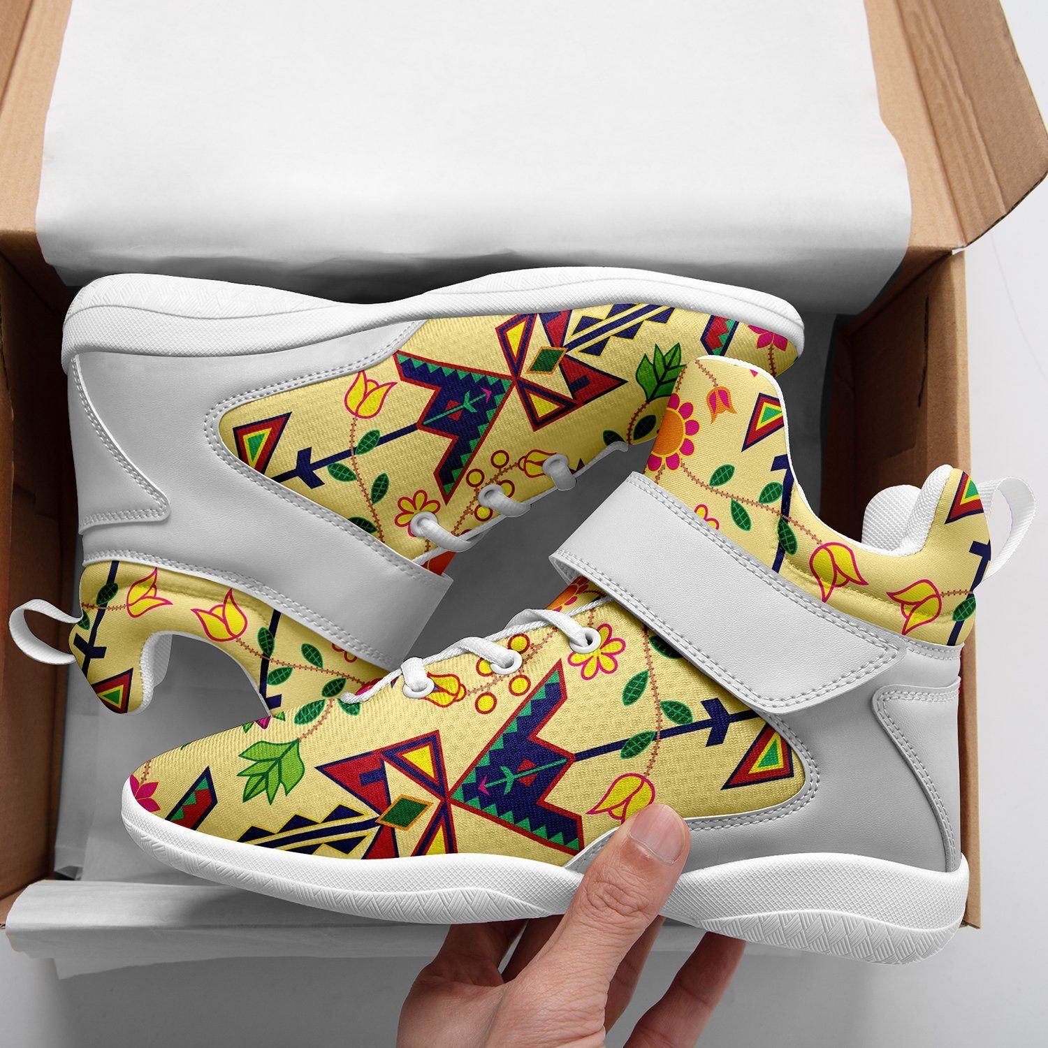 Geometric Floral Spring Vanilla Kid's Ipottaa Basketball / Sport High Top Shoes 49 Dzine 