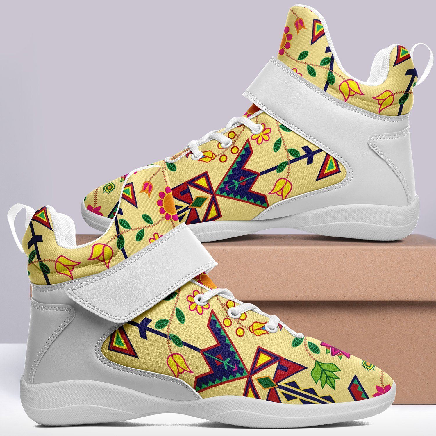 Geometric Floral Spring Vanilla Kid's Ipottaa Basketball / Sport High Top Shoes 49 Dzine 