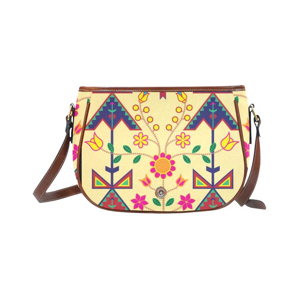 Geometric Floral Spring - Vanilla Saddle Bag/Small (Model 1649) Full Customization Saddle Bag/Small (Full Customization) e-joyer 