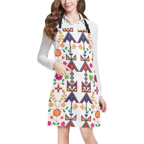 Geometric Floral Spring-White All Over Print Apron All Over Print Apron e-joyer 