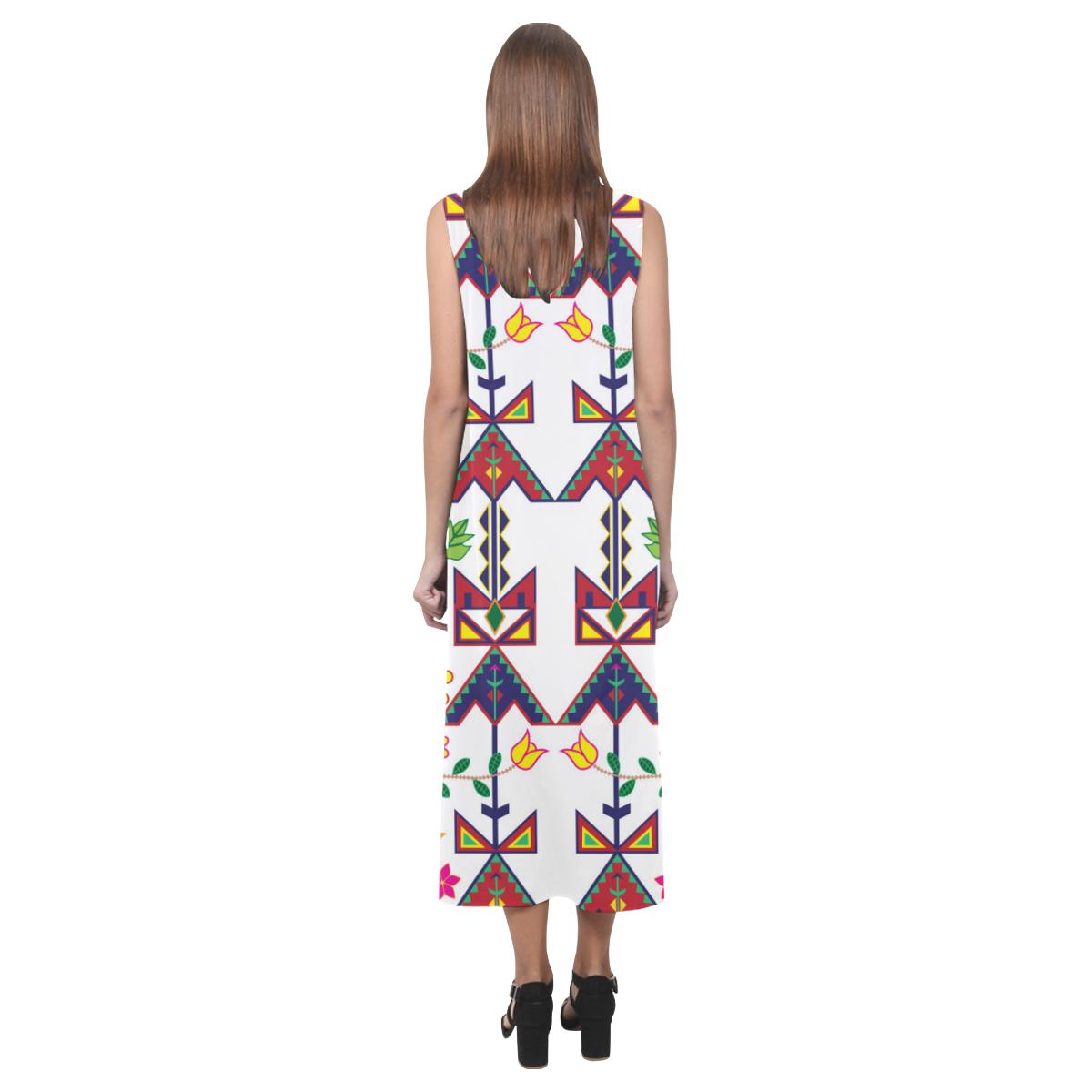 Geometric Floral Spring - White Phaedra Sleeveless Open Fork Long Dress (Model D08) Phaedra Sleeveless Open Fork Long Dress (D08) e-joyer 