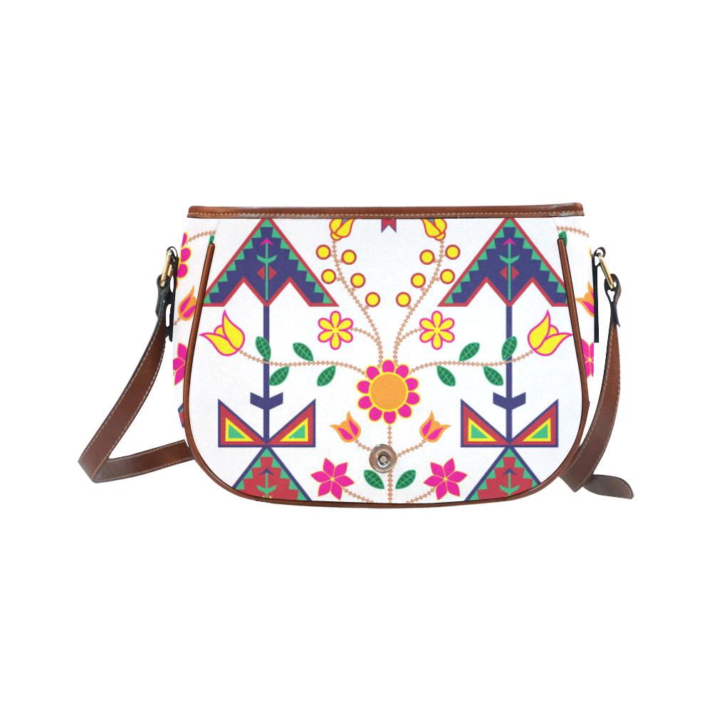 Geometric Floral Spring - White Saddle Bag/Small Full Customization