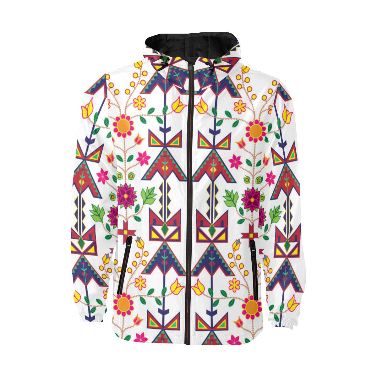 Geometric Floral Spring-White Unisex Quilted Coat All Over Print Quilted Windbreaker for Men (H35) e-joyer 