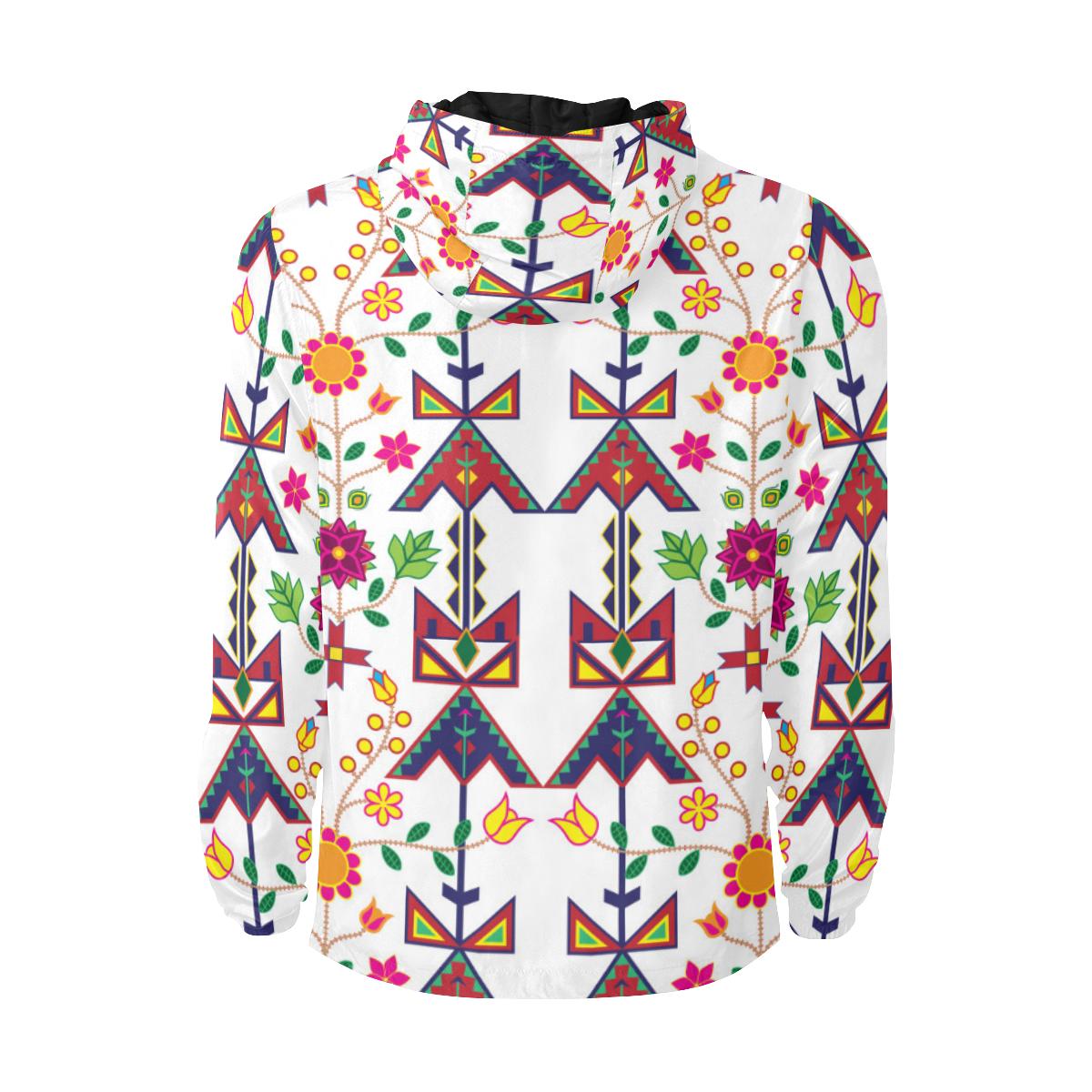 Geometric Floral Spring-White Unisex Quilted Coat All Over Print Quilted Windbreaker for Men (H35) e-joyer 