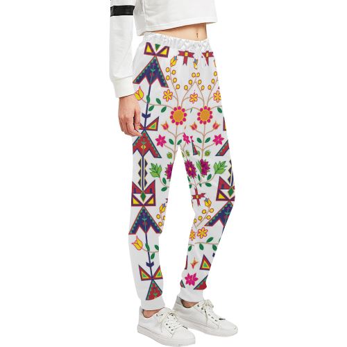 Geometric Floral Spring-White Women's All Over Print Sweatpants (Model L11) Women's All Over Print Sweatpants (L11) e-joyer 