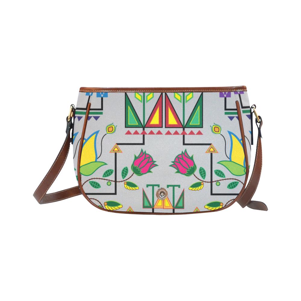 Geometric Floral Summer - Gray Saddle Bag/Small (Model 1649) Full Customization Saddle Bag/Small (Full Customization) e-joyer 