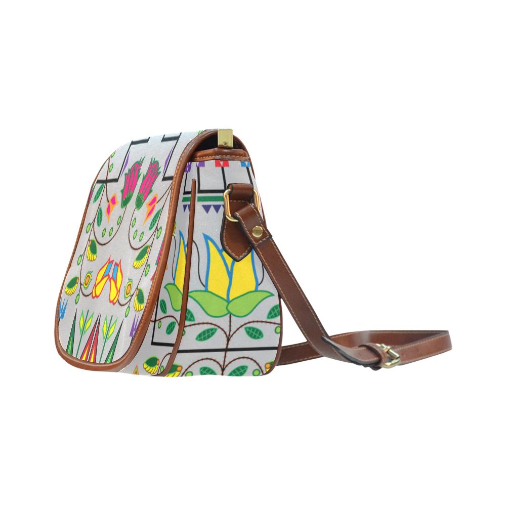 Geometric Floral Summer - Gray Saddle Bag/Small (Model 1649) Full Customization Saddle Bag/Small (Full Customization) e-joyer 