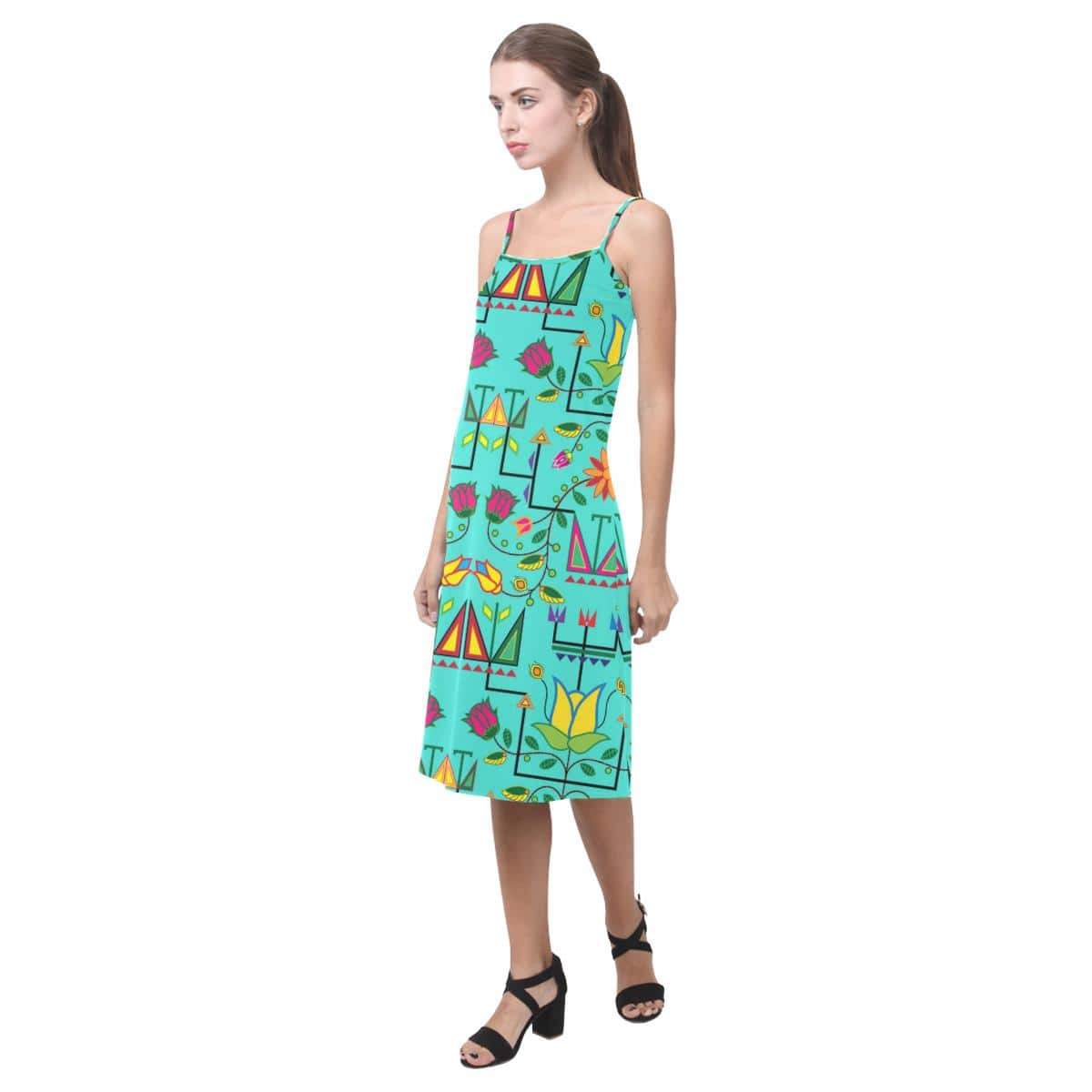 Geometric Floral Summer - Sky Alcestis Slip Dress (Model D05) Alcestis Slip Dress (D05) e-joyer 