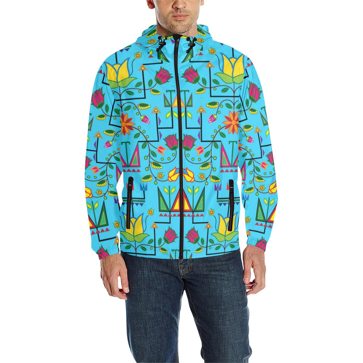 Geometric Floral Summer - Sky Blue Unisex Quilted Coat All Over Print Quilted Windbreaker for Men (H35) e-joyer 