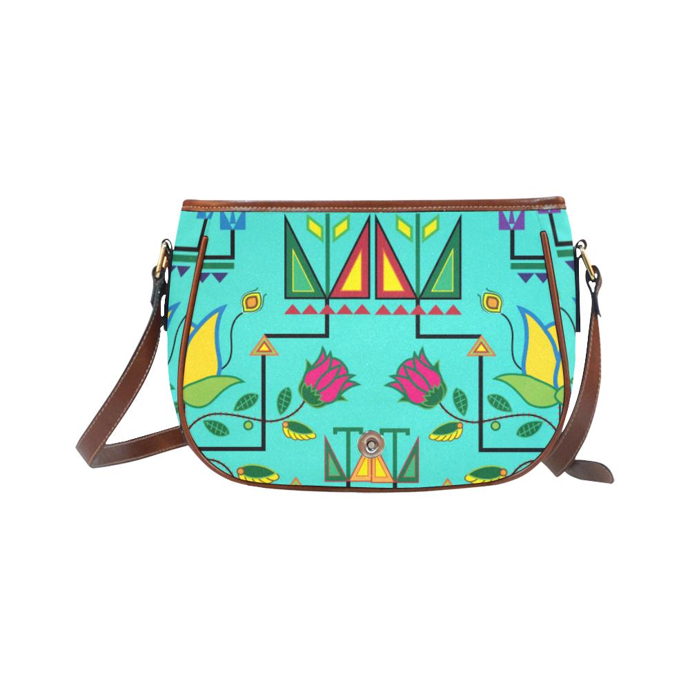 Geometric Floral Summer - Sky Saddle Bag/Small (Model 1649) Full Customization Saddle Bag/Small (Full Customization) e-joyer 