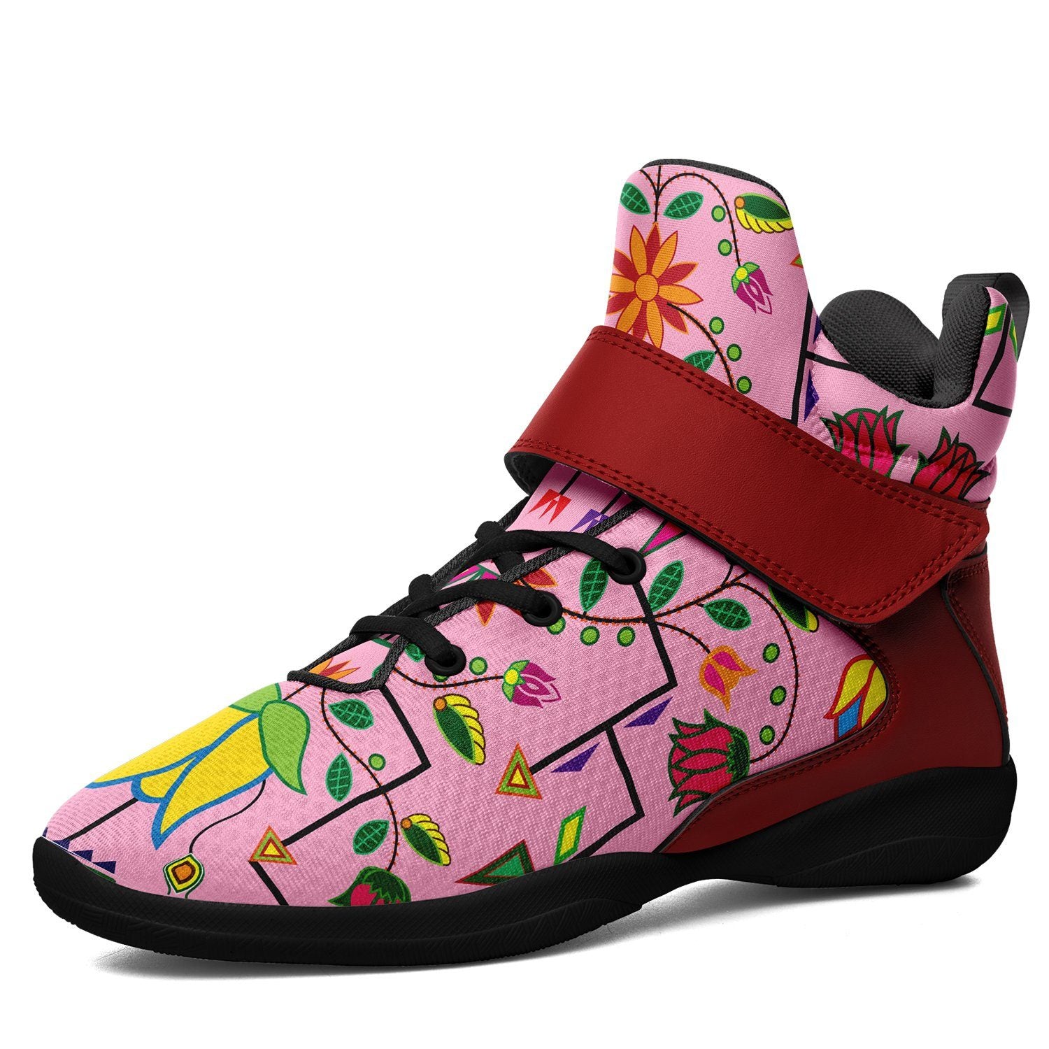 Geometric Floral Summer Sunset Ipottaa Basketball / Sport High Top Shoes 49 Dzine US Women 4.5 / US Youth 3.5 / EUR 35 Black Sole with Dark Red Strap 