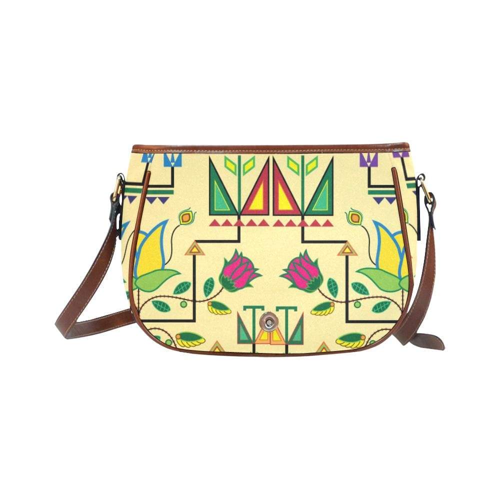 Geometric Floral Summer - Vanilla Saddle Bag/Small (Model 1649) Full Customization Saddle Bag/Small (Full Customization) e-joyer 