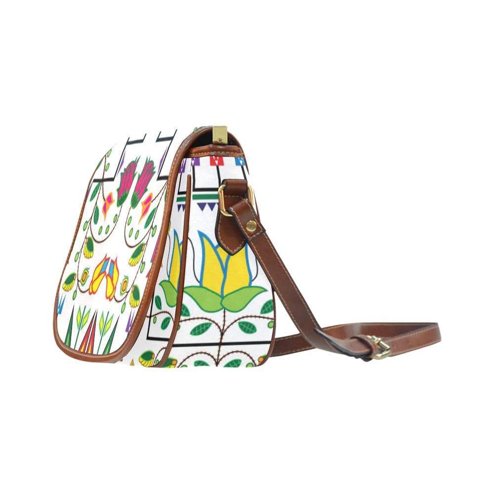 Geometric Floral Summer - White Saddle Bag/Small (Model 1649) Full Customization Saddle Bag/Small (Full Customization) e-joyer 