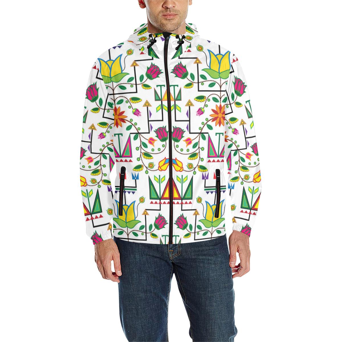 Geometric Floral Summer - White Unisex Quilted Coat All Over Print Quilted Windbreaker for Men (H35) e-joyer 