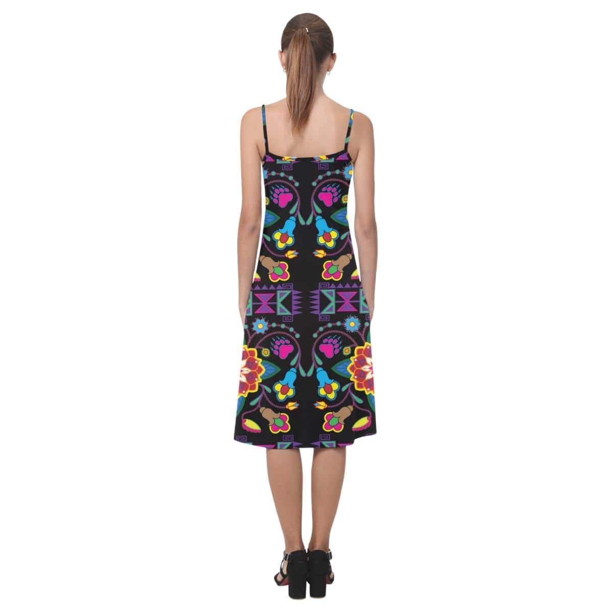 Geometric Floral Winter - Black Alcestis Slip Dress (Model D05) Alcestis Slip Dress (D05) e-joyer 