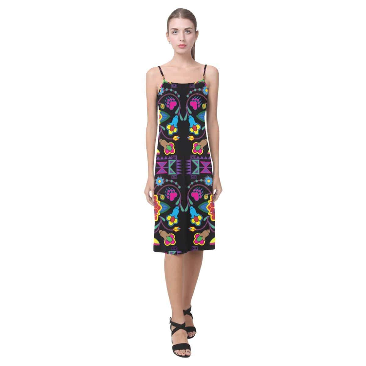 Geometric Floral Winter - Black Alcestis Slip Dress (Model D05) Alcestis Slip Dress (D05) e-joyer 