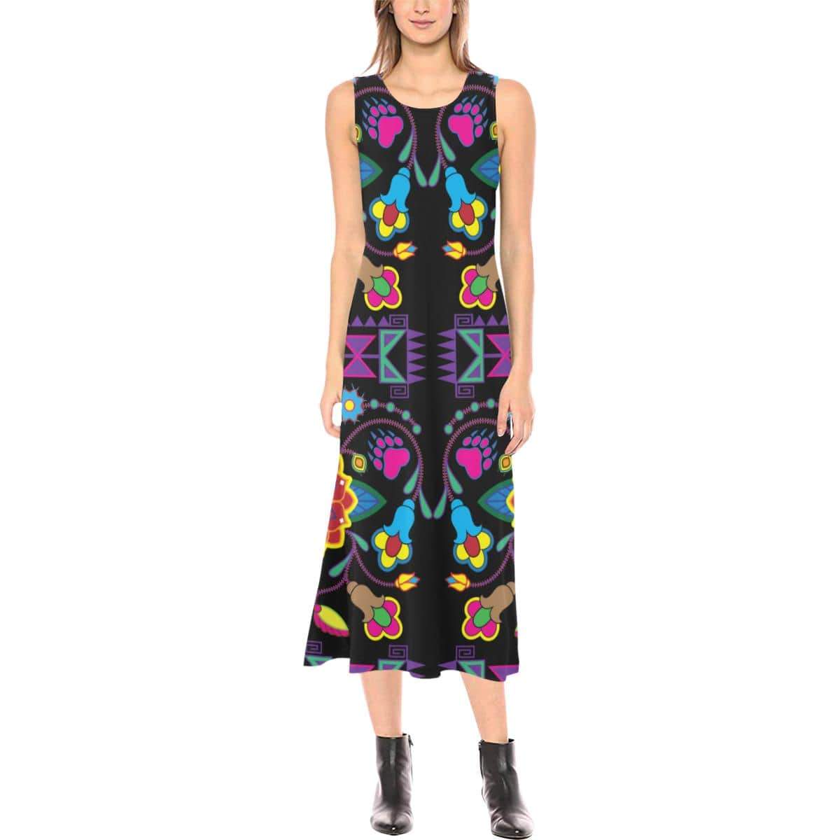 Geometric Floral Winter - Black Phaedra Sleeveless Open Fork Long Dress (Model D08) Phaedra Sleeveless Open Fork Long Dress (D08) e-joyer 