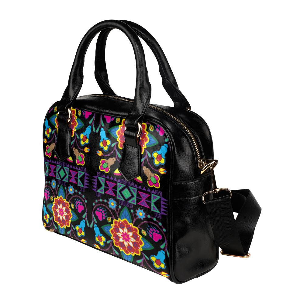 Geometric Floral Winter-Black Shoulder Handbag (Model 1634) Shoulder Handbags (1634) e-joyer 