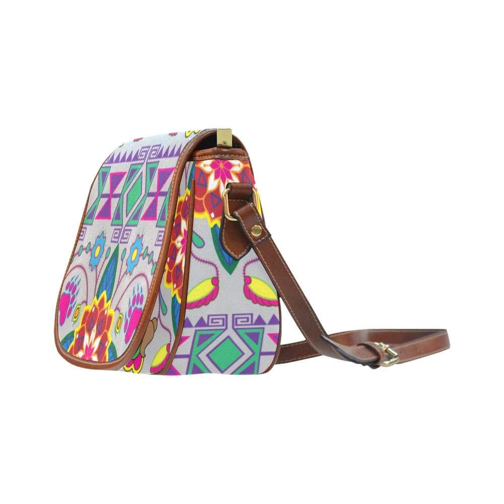 Geometric Floral Winter - Gray Saddle Bag/Small (Model 1649) Full Customization Saddle Bag/Small (Full Customization) e-joyer 