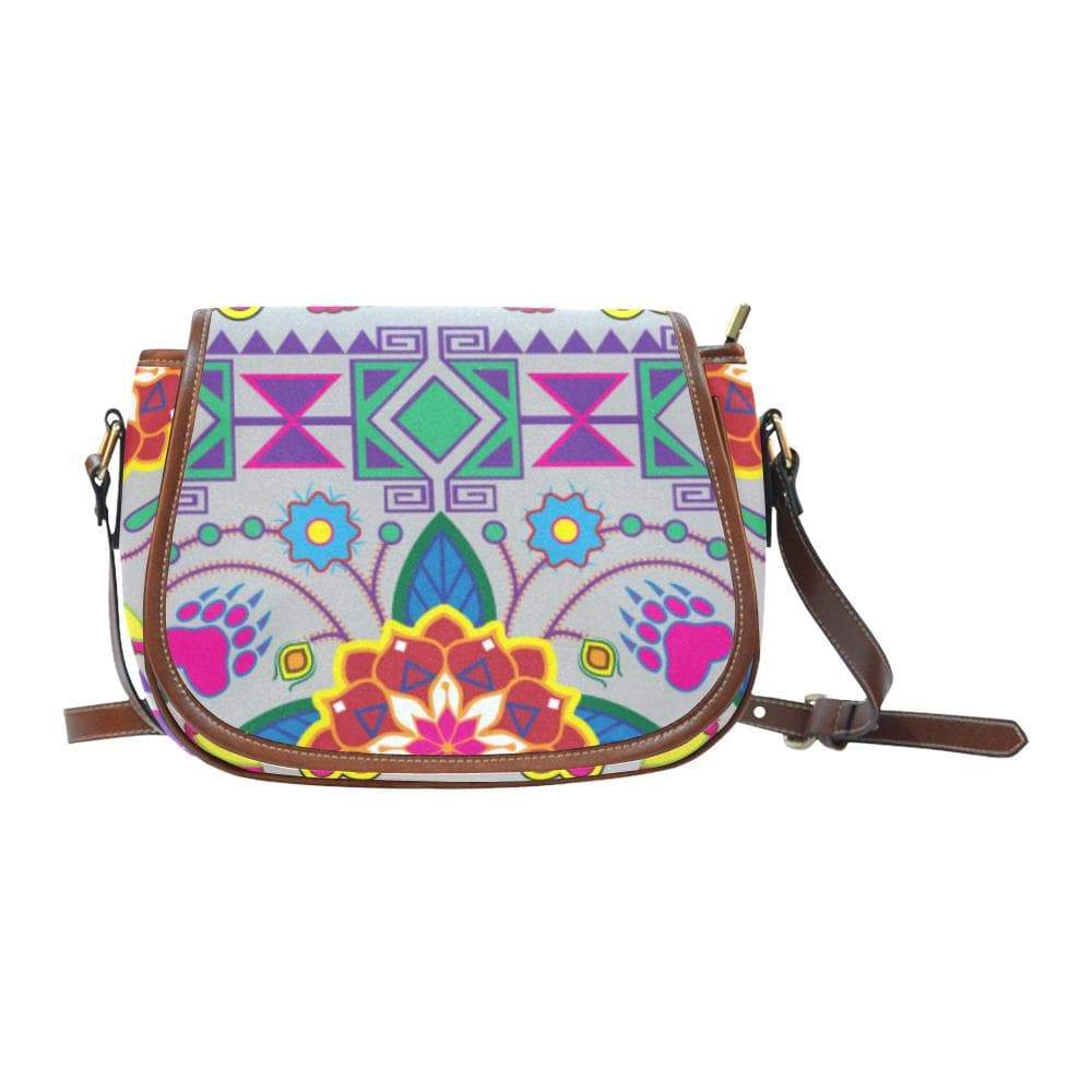 Geometric Floral Winter - Gray Saddle Bag/Small (Model 1649) Full Customization Saddle Bag/Small (Full Customization) e-joyer 