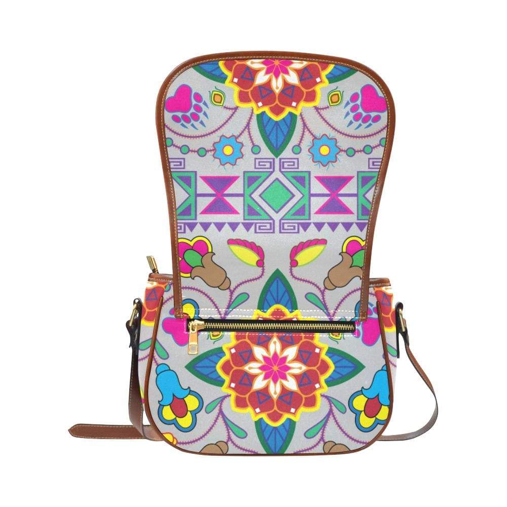 Geometric Floral Winter - Gray Saddle Bag/Small (Model 1649) Full Customization Saddle Bag/Small (Full Customization) e-joyer 