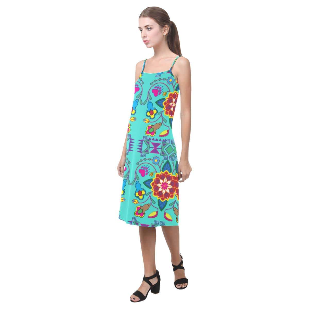 Geometric Floral Winter - Sky Alcestis Slip Dress (Model D05) Alcestis Slip Dress (D05) e-joyer 