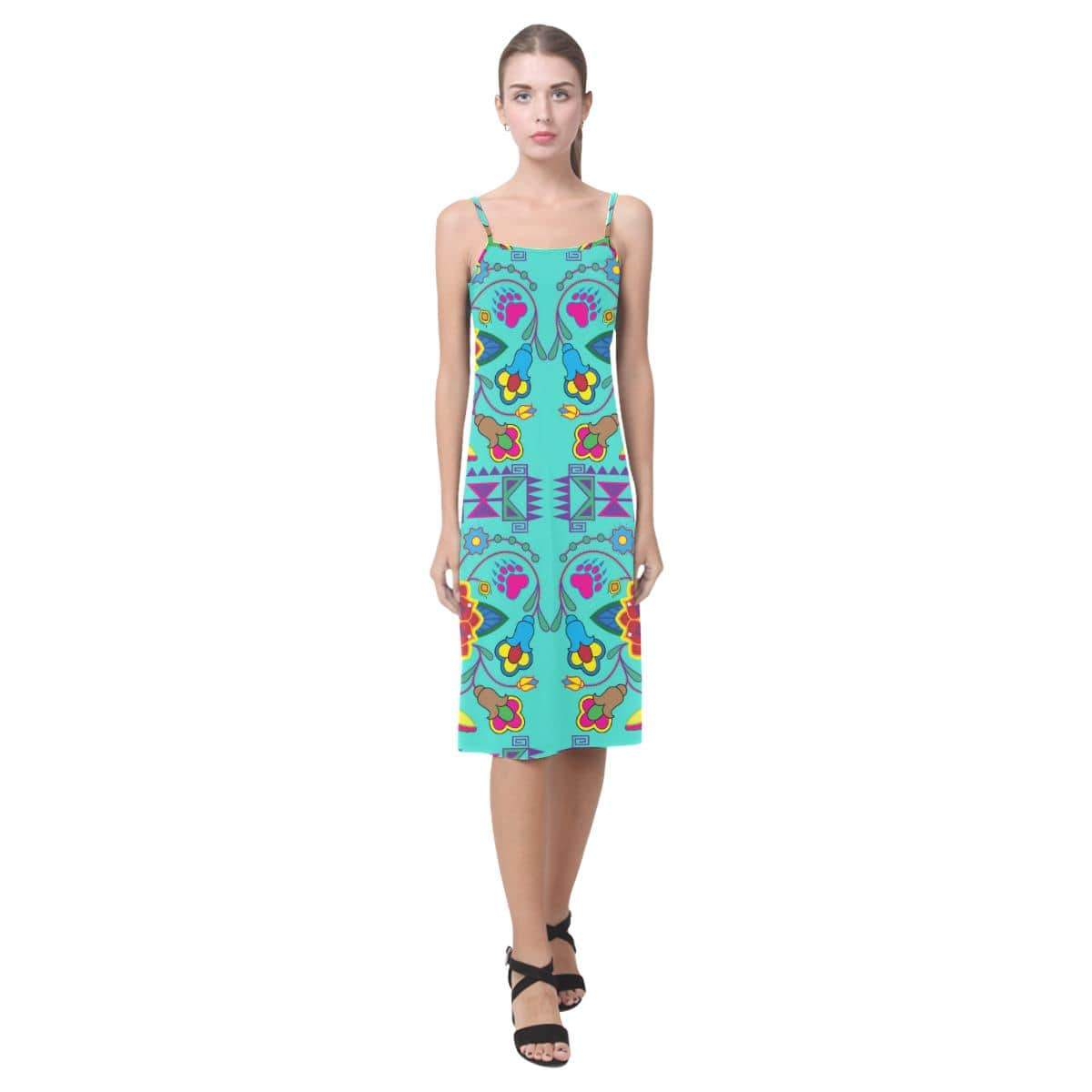 Geometric Floral Winter - Sky Alcestis Slip Dress (Model D05) Alcestis Slip Dress (D05) e-joyer 