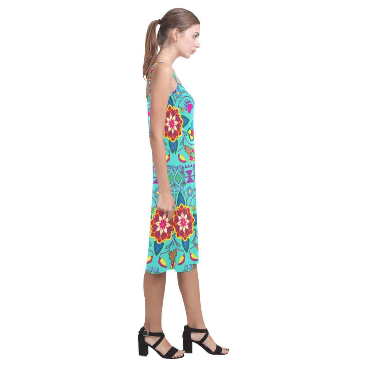 Geometric Floral Winter - Sky Alcestis Slip Dress (Model D05) Alcestis Slip Dress (D05) e-joyer 