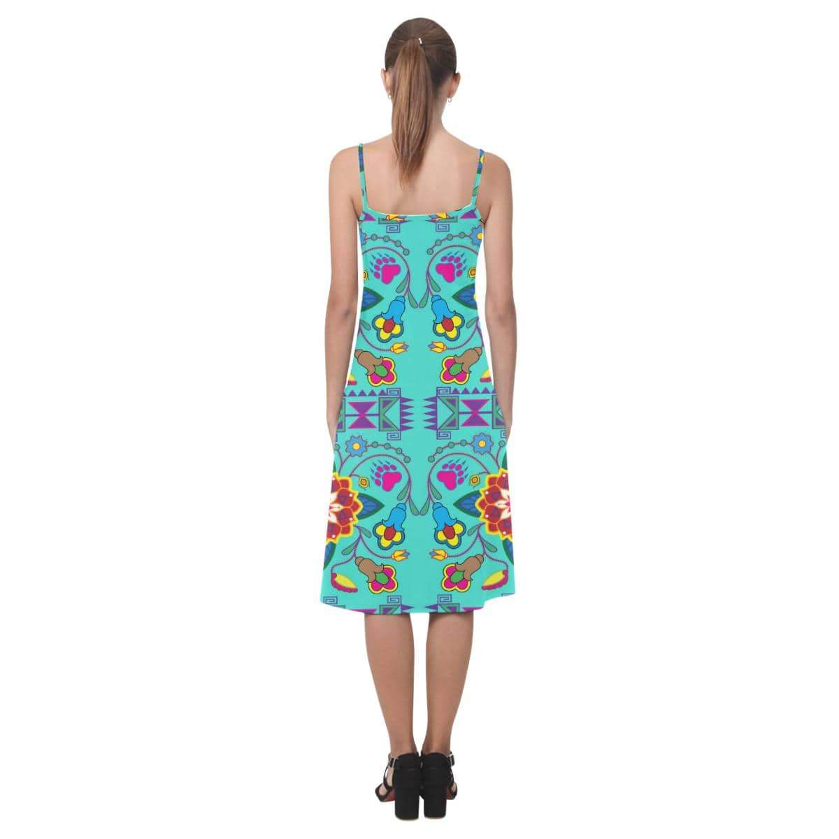 Geometric Floral Winter - Sky Alcestis Slip Dress (Model D05) Alcestis Slip Dress (D05) e-joyer 