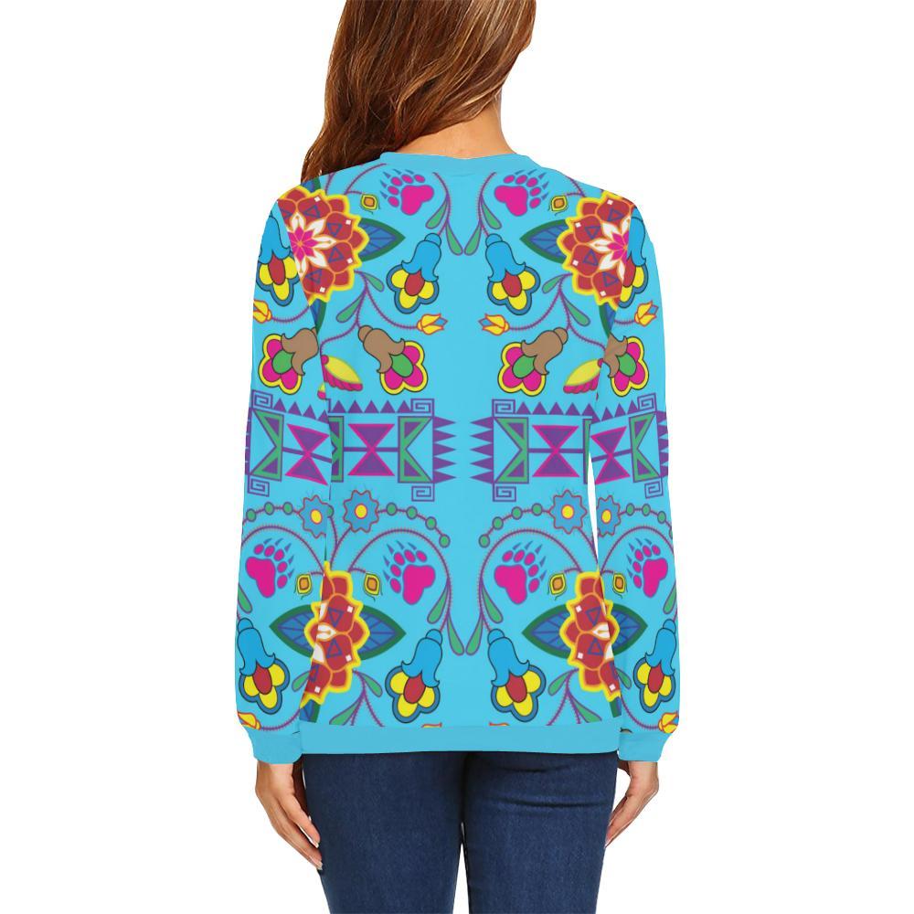 Geometric Floral Winter-Sky Blue All Over Print Crewneck Sweatshirt for Women (Model H18) Crewneck Sweatshirt for Women (H18) e-joyer 