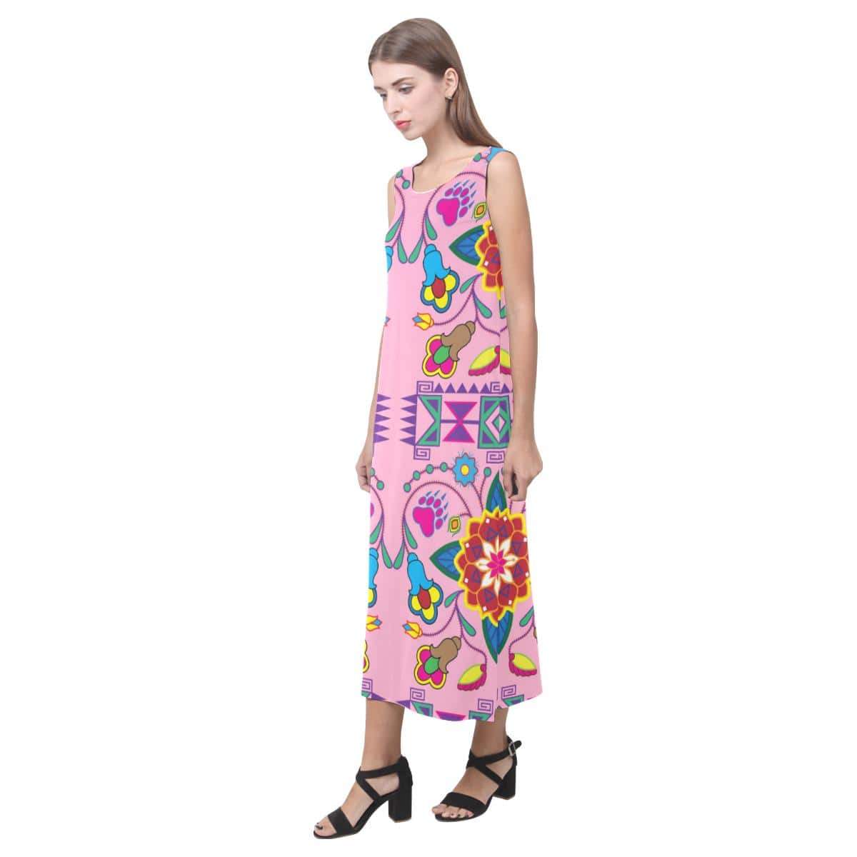 Geometric Floral Winter - Sunset Phaedra Sleeveless Open Fork Long Dress (Model D08) Phaedra Sleeveless Open Fork Long Dress (D08) e-joyer 