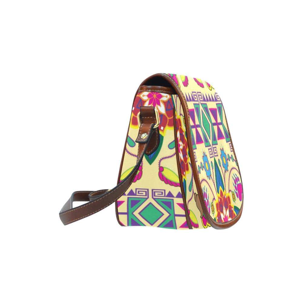 Geometric Floral Winter - Vanilla Saddle Bag/Small (Model 1649) Full Customization Saddle Bag/Small (Full Customization) e-joyer 