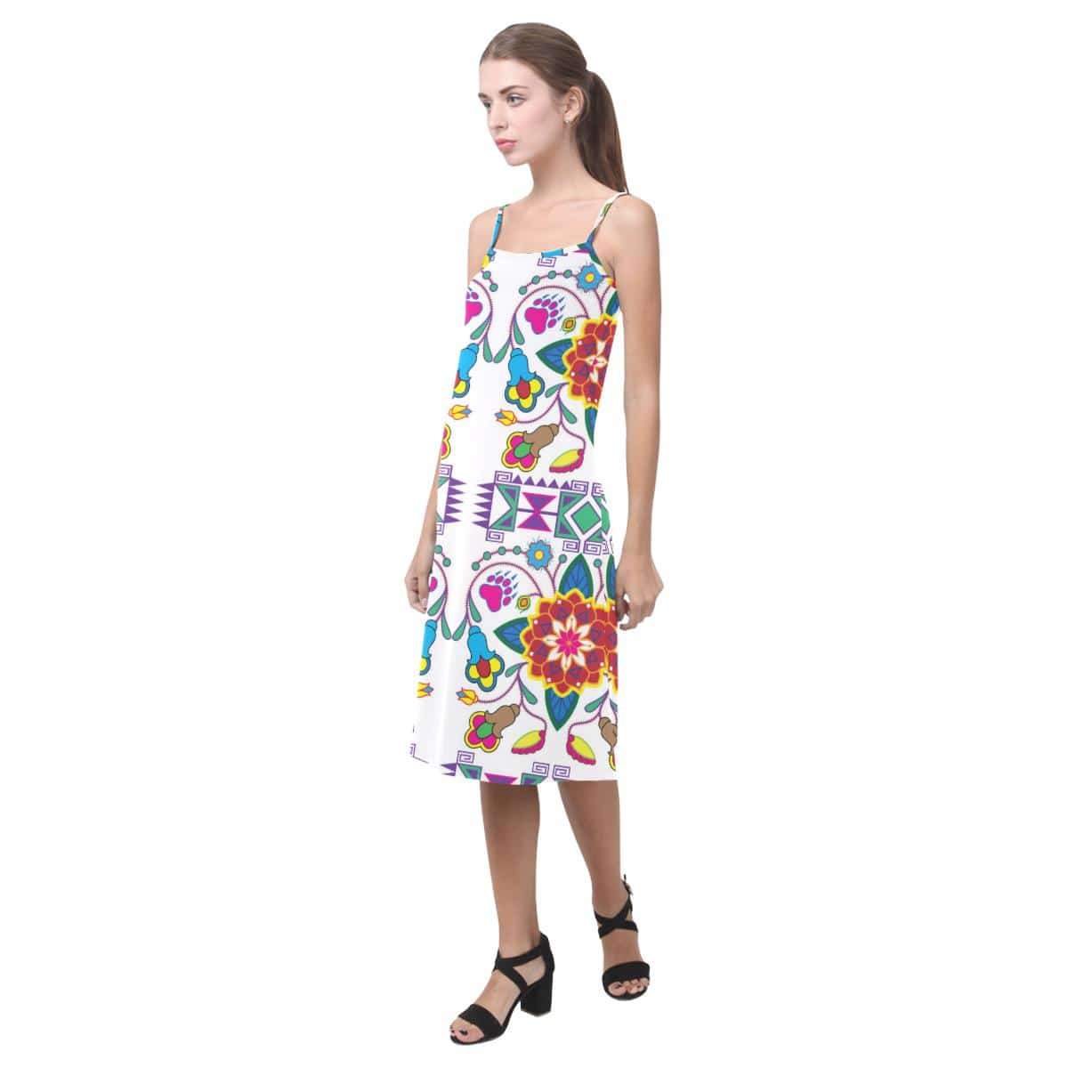 Geometric Floral Winter - White Alcestis Slip Dress (Model D05) Alcestis Slip Dress (D05) e-joyer 
