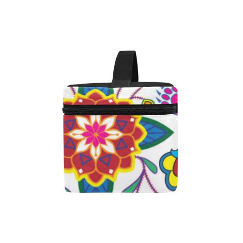 Geometric Floral Winter-White Cosmetic Bag/Large (Model 1658) Cosmetic Bag e-joyer 