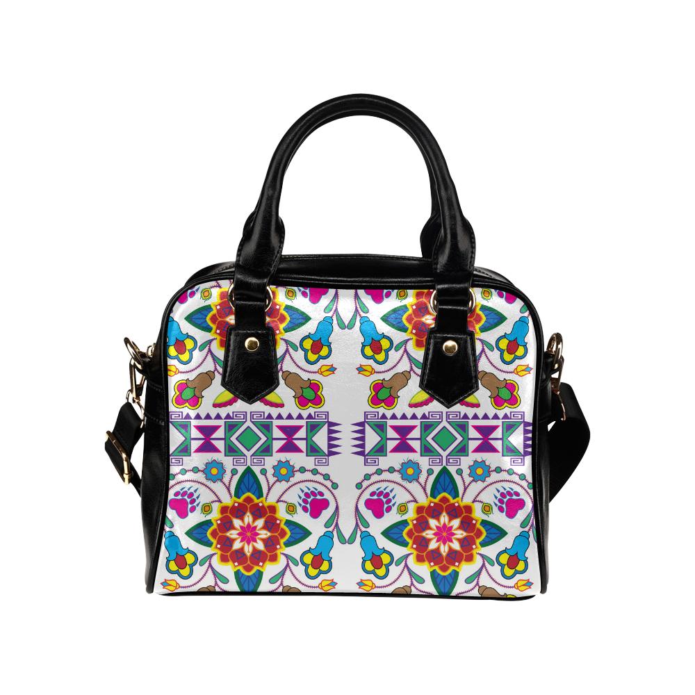 Geometric Floral Winter-White Shoulder Handbag (Model 1634) Shoulder Handbags (1634) e-joyer 