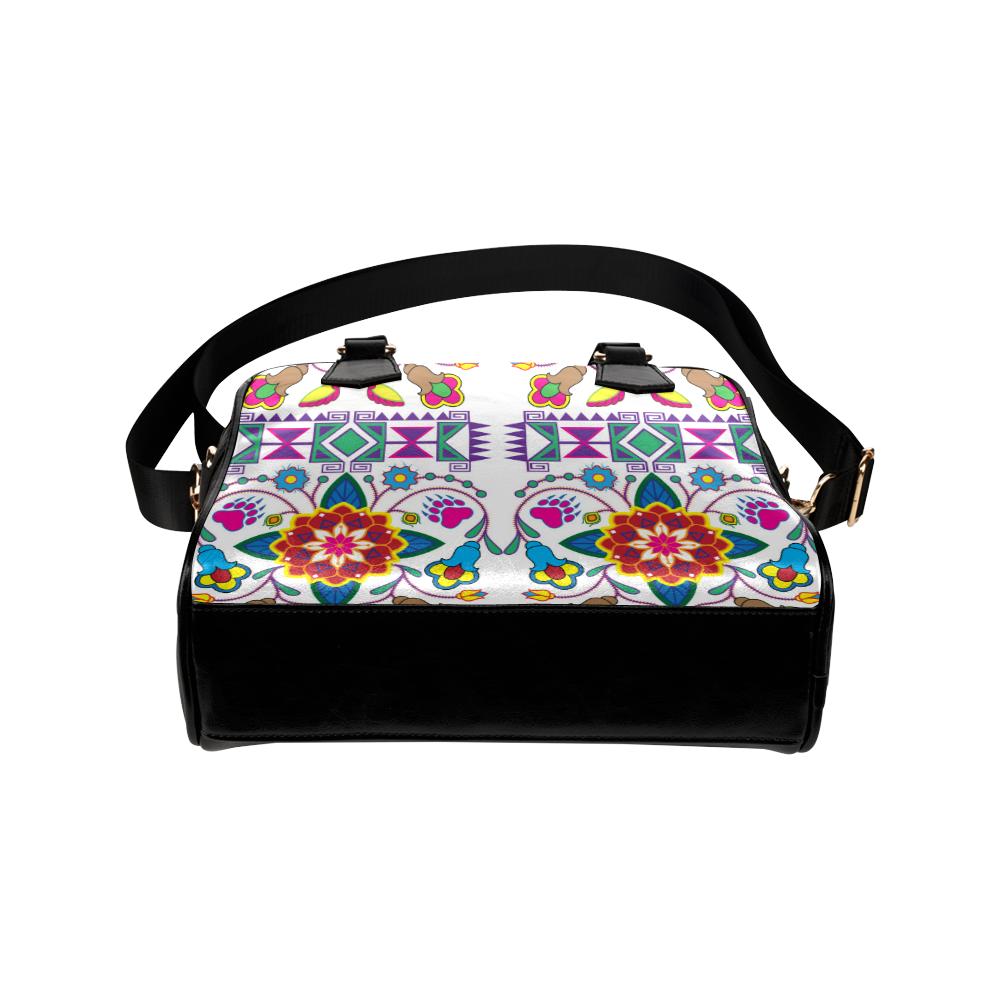 Geometric Floral Winter-White Shoulder Handbag (Model 1634) Shoulder Handbags (1634) e-joyer 