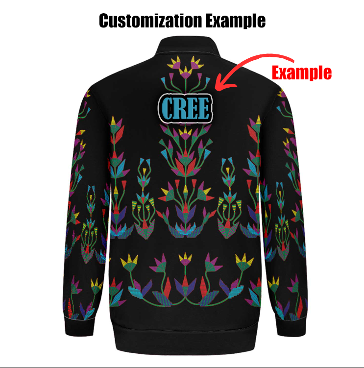 Floral Beadwork Four Clans Winter Youth Zippered Collared Lightweight Jacket