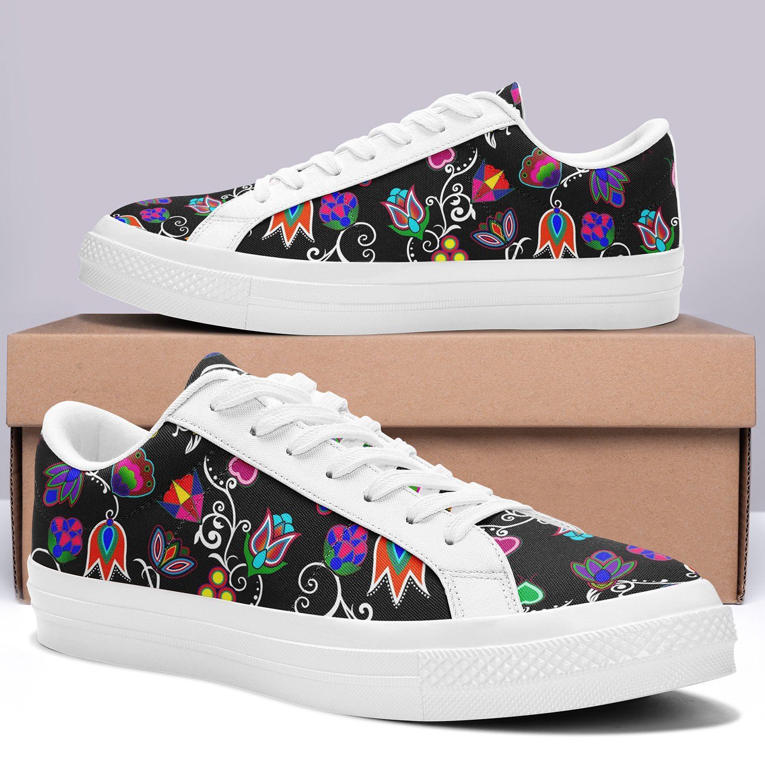 Indigenous Paisley Black Aapisi Low Top Canvas Shoes White Sole 49 Dzine 