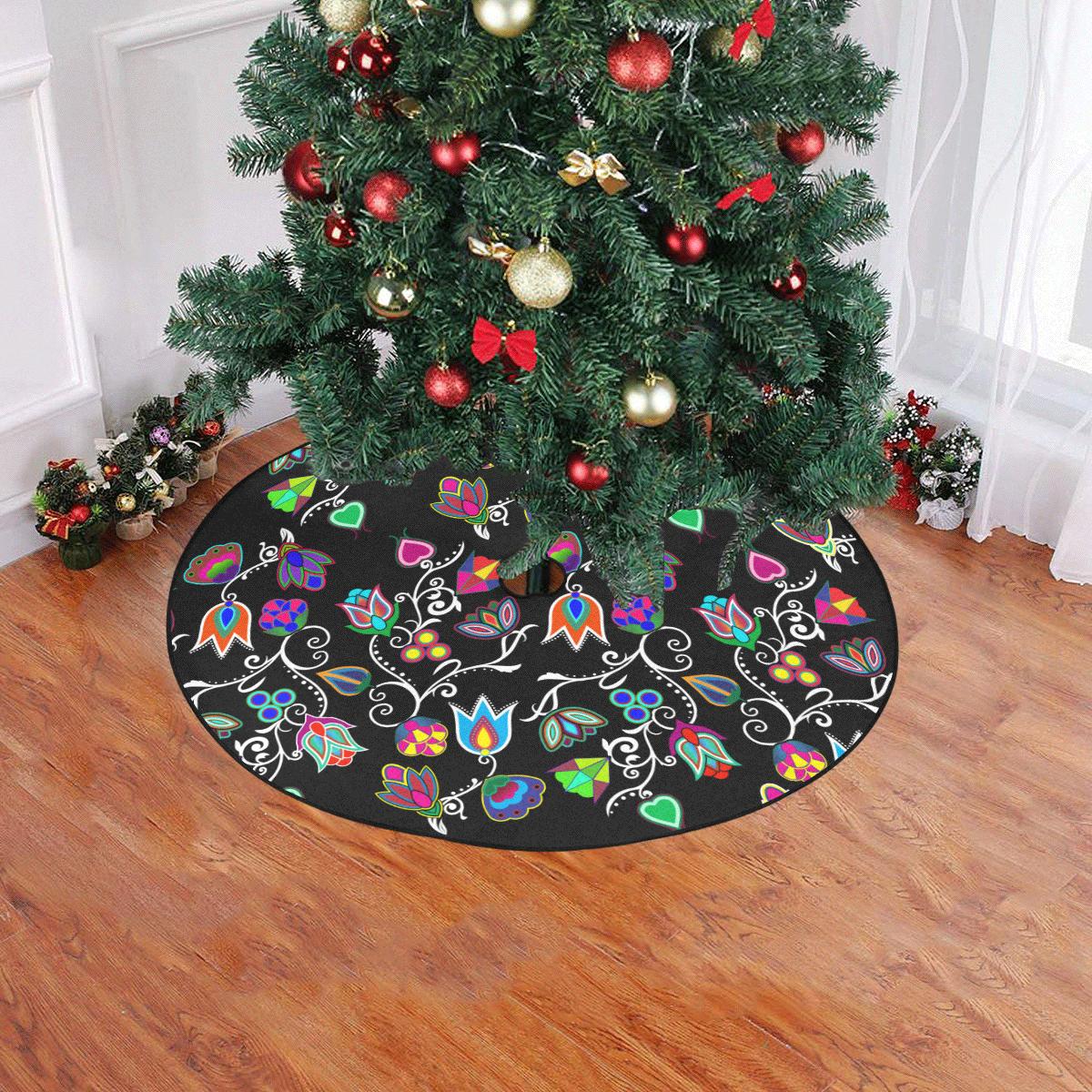 Indigenous Paisley Black Christmas Tree Skirt 47" x 47" Christmas Tree Skirt e-joyer 