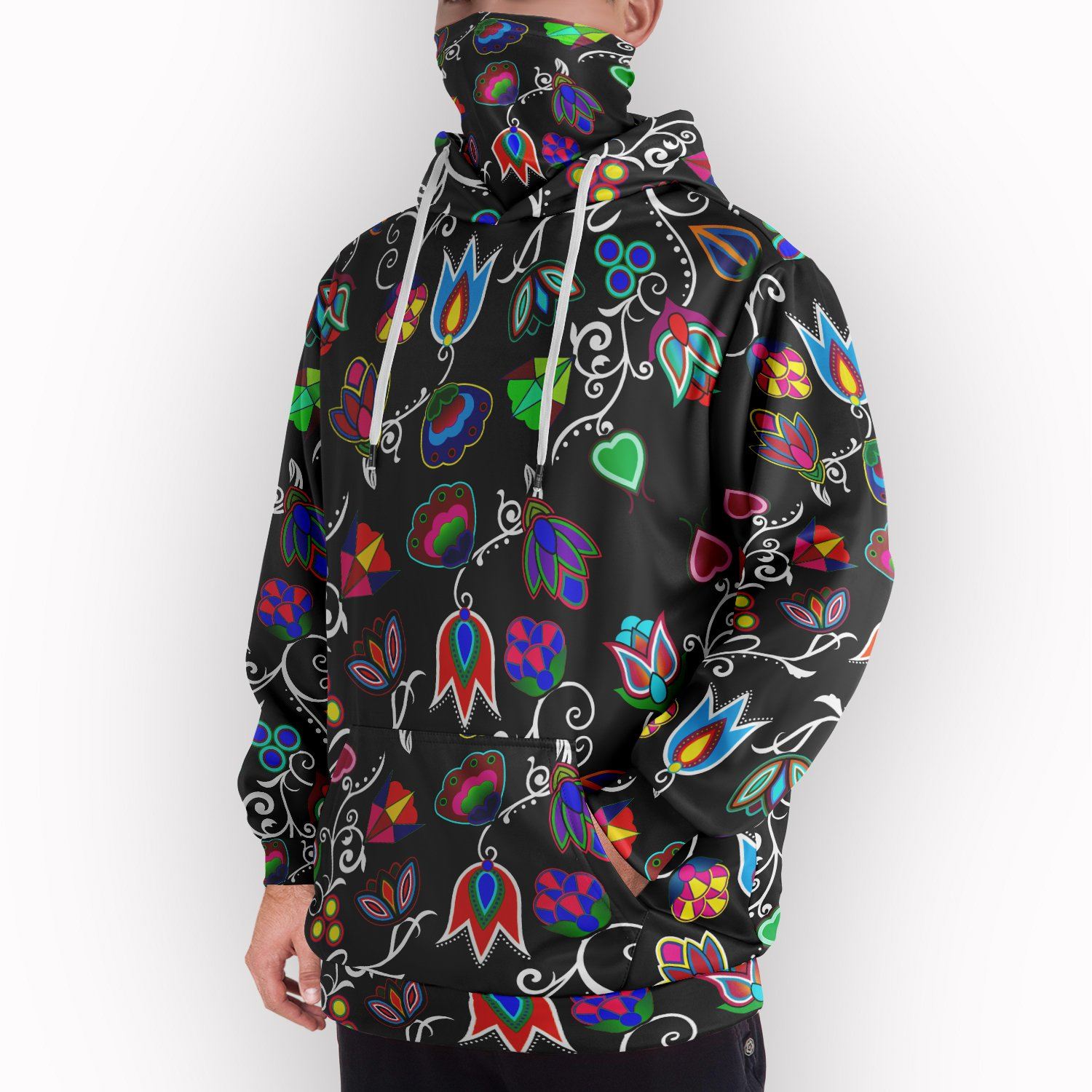 Indigenous Paisley Black Hoodie with Face Cover 49 Dzine 