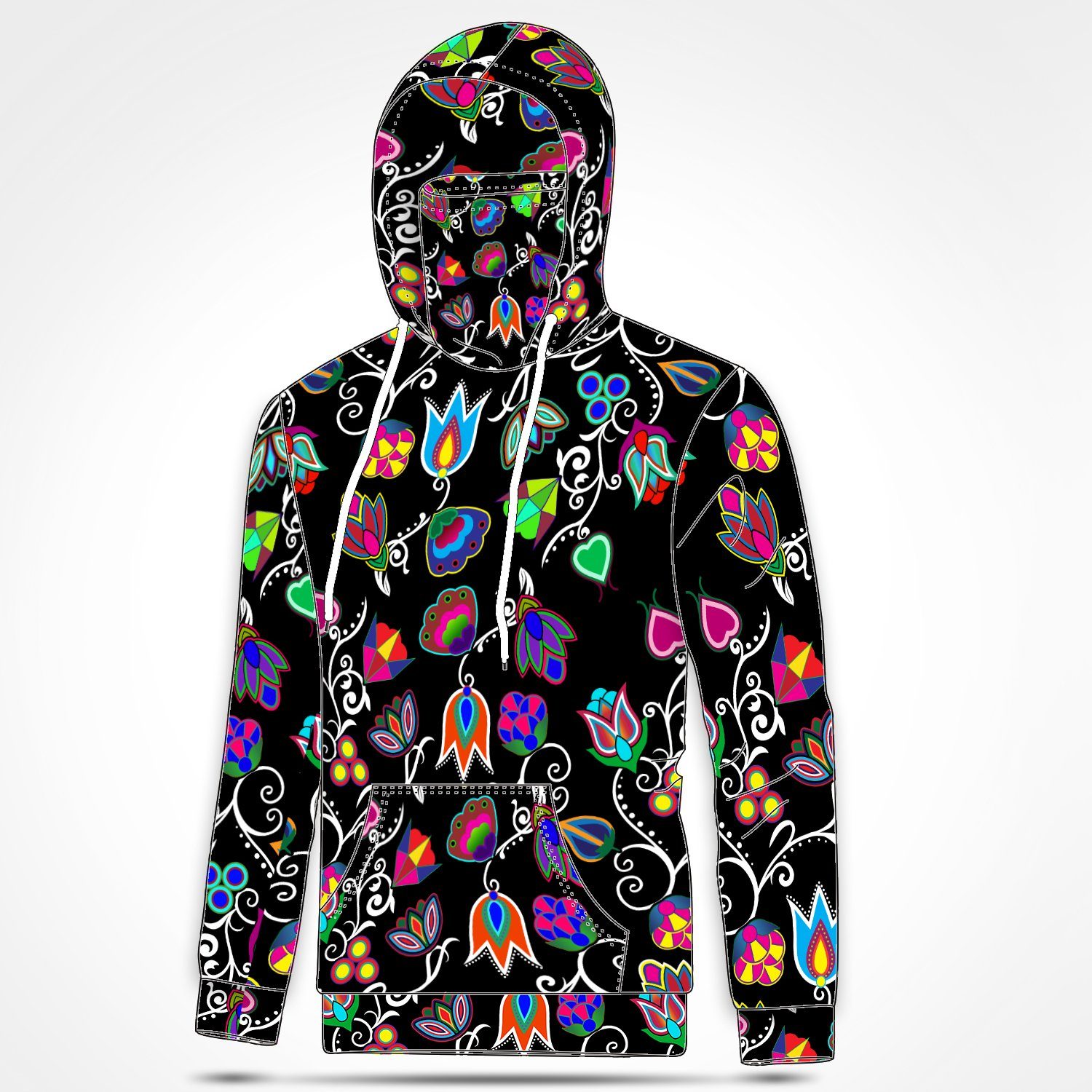 Indigenous Paisley Black Hoodie with Face Cover 49 Dzine 