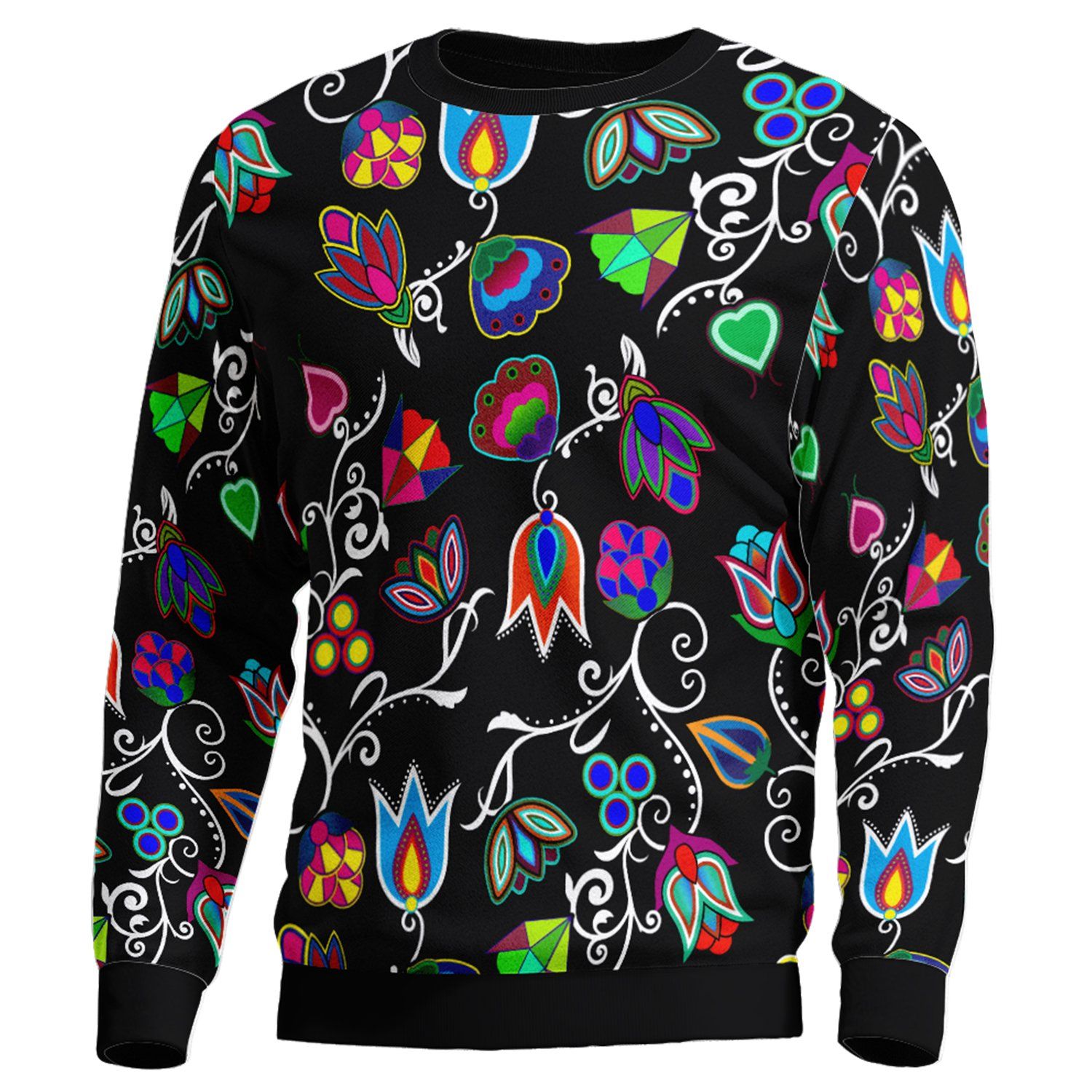 Indigenous Paisley Black Unisex Crewneck Long Sleeve Top 49 Dzine 