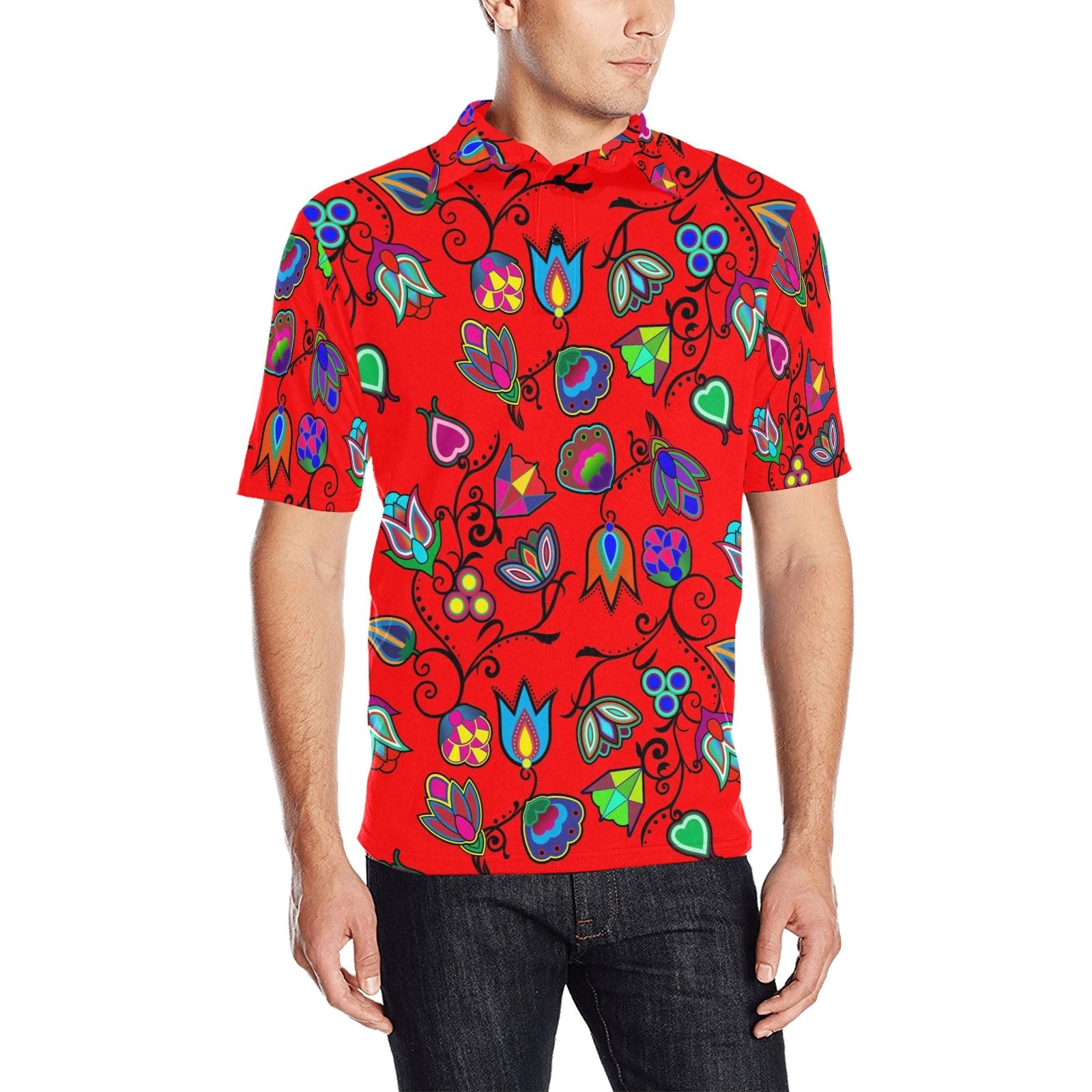 Indigenous Paisley Dahlia Men's All Over Print Polo Shirt (Model T55) Men's Polo Shirt (Model T55) e-joyer 