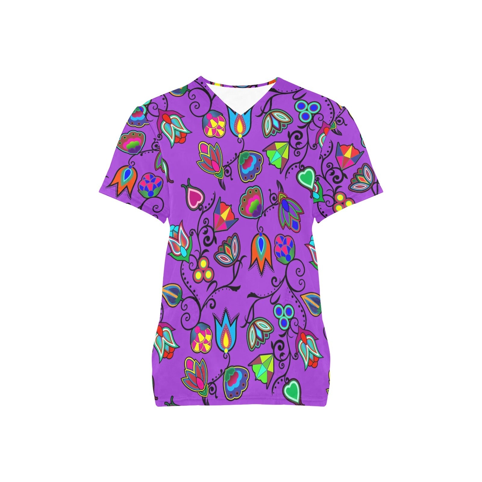 Indigenous Paisley Dark Orchid All Over Print Scrub Top Scrub Top e-joyer 