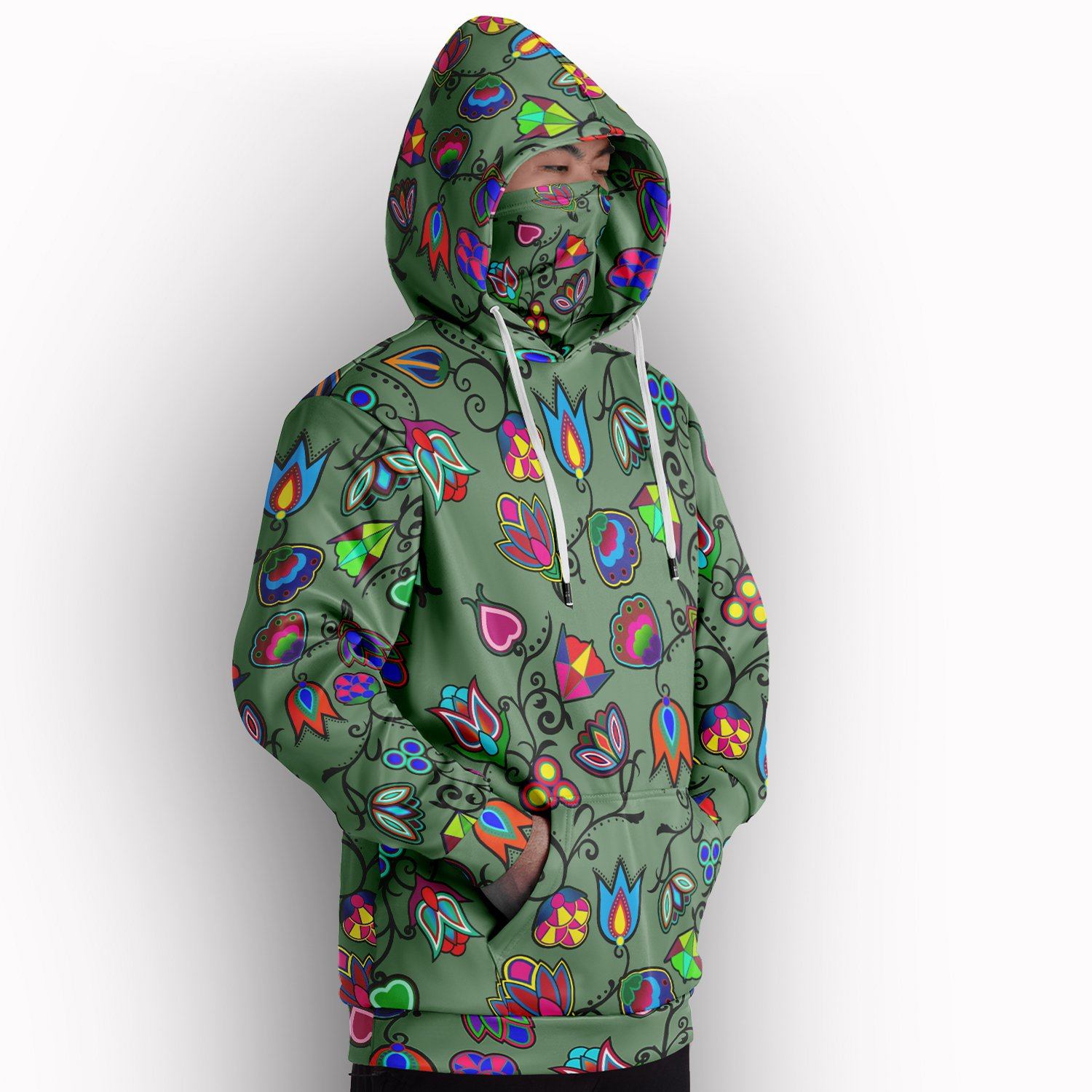 Indigenous Paisley Dark Sea Hoodie with Face Cover 49 Dzine 