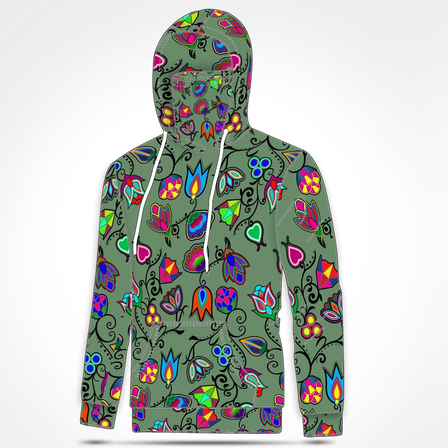 Indigenous Paisley Dark Sea Hoodie with Face Cover 49 Dzine 