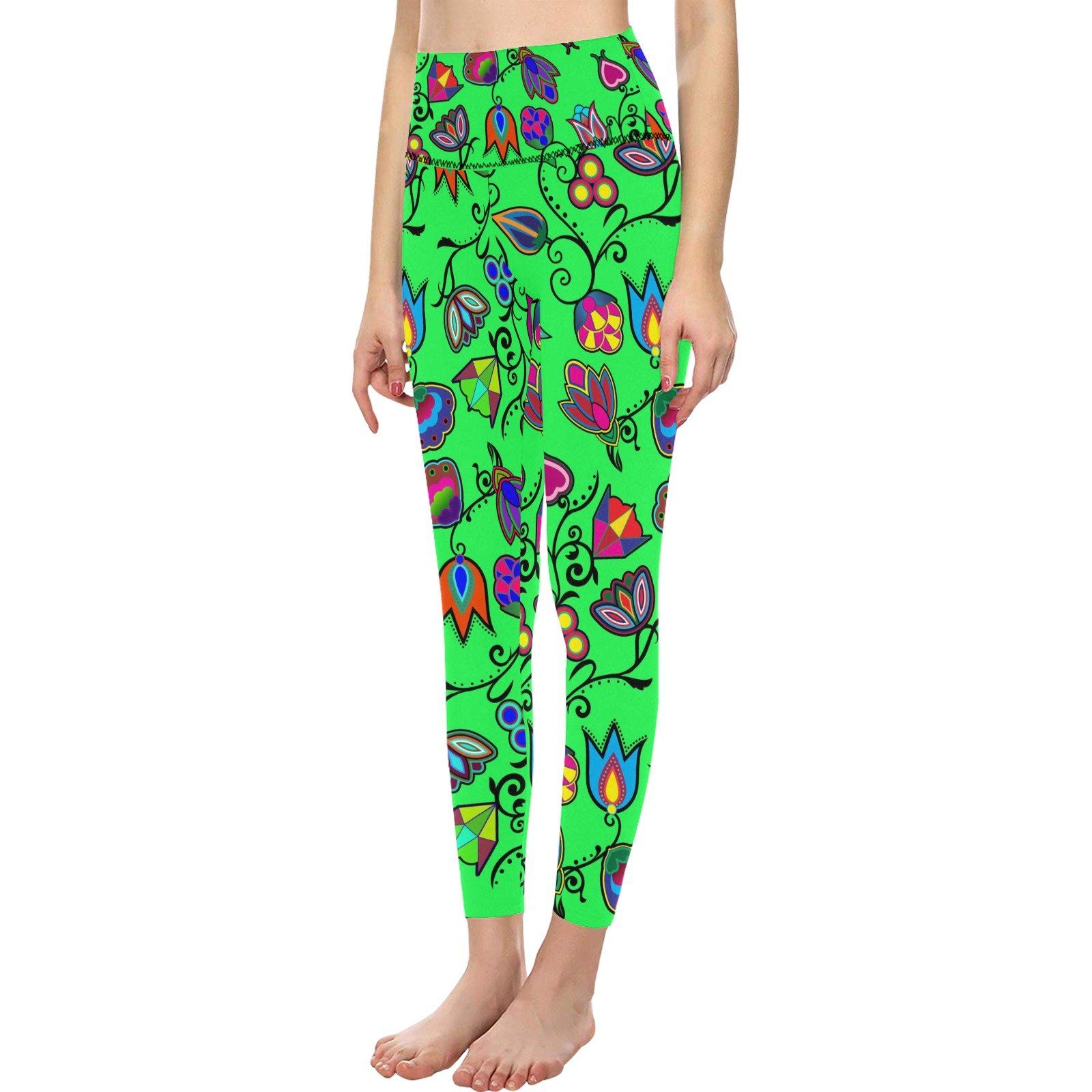 Indigenous Paisley Green All Over Print High-Waisted Leggings (Model L36) High-Waisted Leggings (L36) e-joyer 