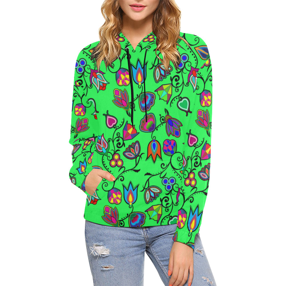 Indigenous Paisley - Green All Over Print Hoodie for Women (USA Size) (Model H13) Hoodie e-joyer 